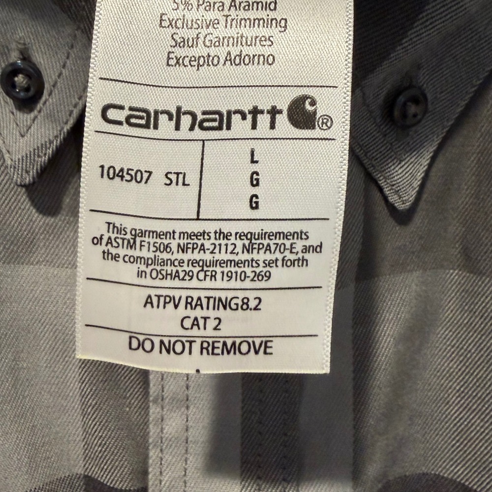 Carhartt FR Flame Resistant Plaid Work Shirt Mens Large Grey 104507 CAT 2 - Picture 6 of 9